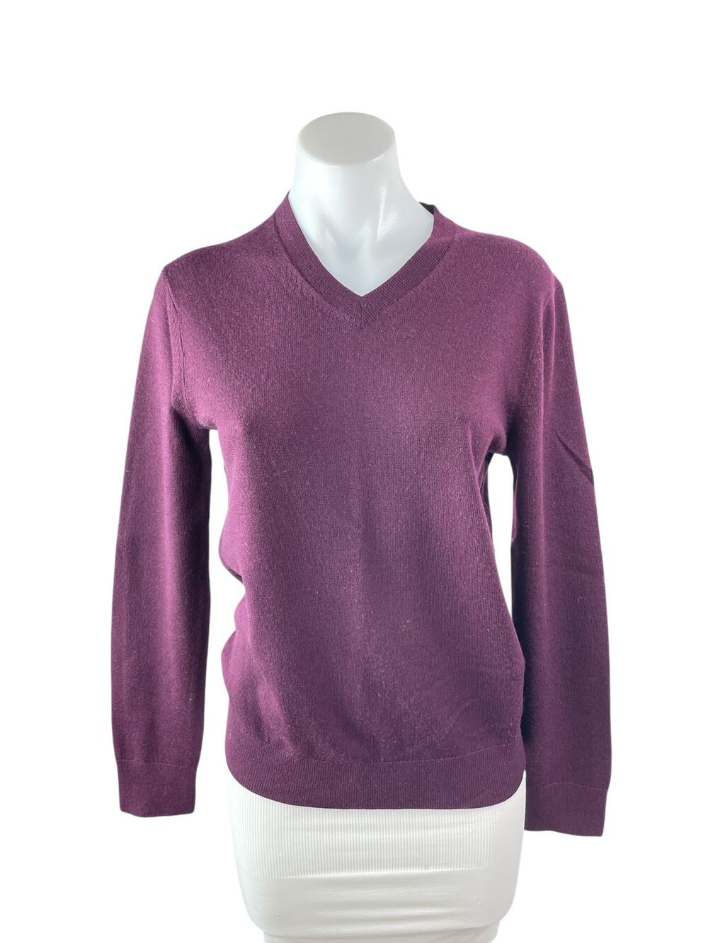 Club Monaco Womens Purple 100% Wool Long Sleeve V Neck Knit Sweater Top Size S